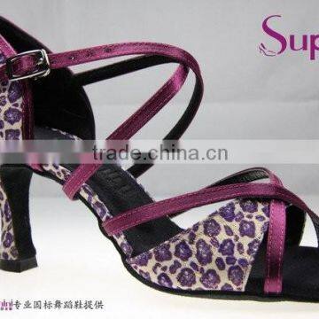 Suphini Leopard Latin Dance Shoes Purple 7.5cm heel