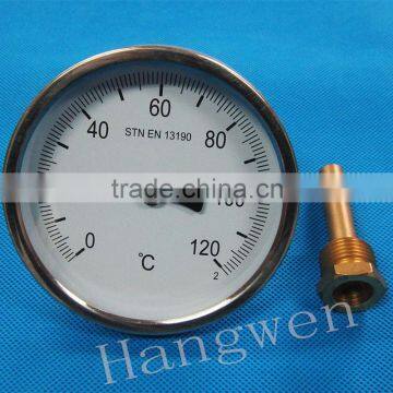 100mm Industrial bimetal thermometer with brass thermowell