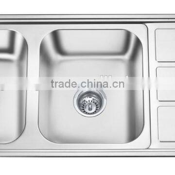 Stainless Steel Topmount Double Bowl Kitchen Sink with Drainboard GR-613