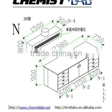 Heavy Duty Steel Chemical Lab Wall Work Table With Full Height Drawers & Metal Extraction Hood