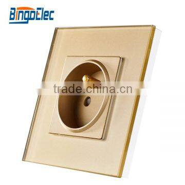 Euro Type Golden Glass Panel French Wall Socket 16A