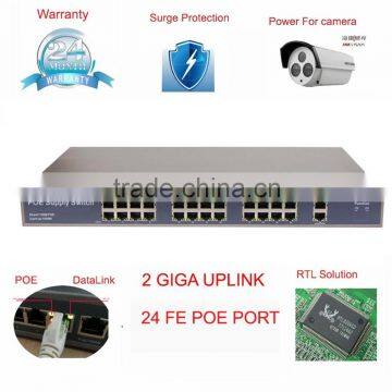 24 port POE switch 10/100Mbps with 2 Giga TX uplink port WORK well with HIK POE CAMERA