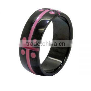 8mm Titanium Stainless Steel Pink Enamel Gay Lesbian Wedding Engagement Promise Band Ring