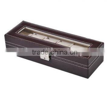 HomCom 6 Watch PU Leather Glass Top Display Jewelry Box - Brown