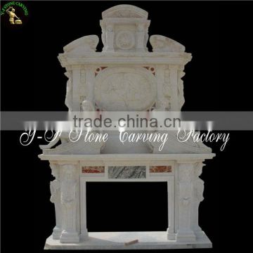 Magnificent hand carved white double marble fireplace mantel