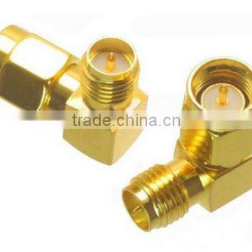 Golden 90deg Right Angled SMA Male to RP-SMA Female Adapter RF Coaxial Connector