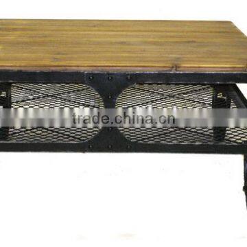 Industrial Rustic Wood Top Coffee Table With Wheels photo-3