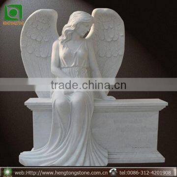 White Marble Hand Carved Angel Tombstone