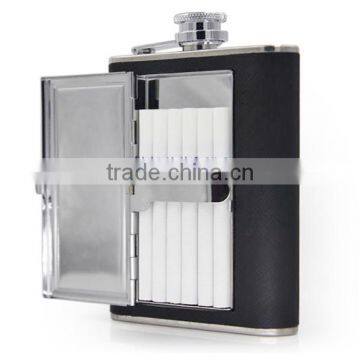 6 OZ stainless steel wine bottles stick black twill leather cigarette case