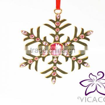 Xmas Ornament VICACCI 14K Yellow Gold Plated Metal Xmas Snowflake With Pink Crystals From Swarovski photo-3