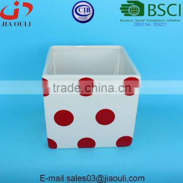 Glazed White With Red Polka Dots Ceramic Pot Plant White Square Cube, Pot Plant White photo-5
