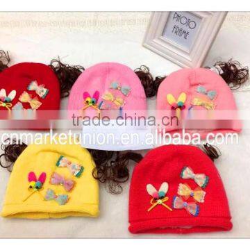 100% Acrylic Baby Girl Applique Hats With Hair ,any Color as Customer Request photo-2