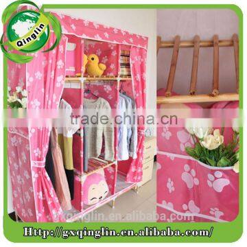 Solid Wood Simple Folding Oxford Fabric Wooden Clothes Wardrobe photo-3
