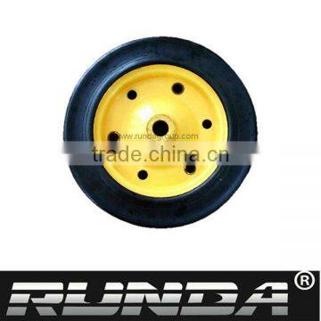 13"x3" yellow color rim with bolt solid rubber wheel