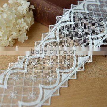 D817 Elegant two-sided mesh backgroup white flower lace for wedding dress