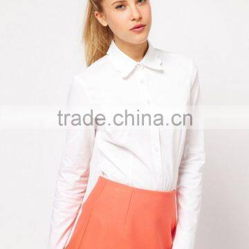 China supplier OEM ODM 2015 customized long sleeve new fashion Scallop Collar White Shirt