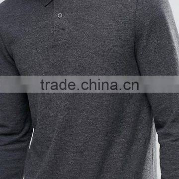 Custom Long Sleeve Button Placket Dark Grey Men's Cotton Polyester Breathable Pique 200g Casual Comfortable Blank Polo Shirt photo-3