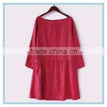 Fashion Red Linen Ladies Winter One Piece Dress of Large Size photo-4