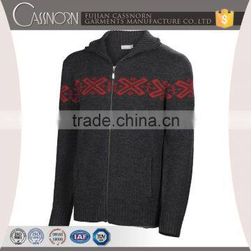 Customized Two-way Zip Design Jacquard Zip-up Cardigan Mens Merino Wool Sweater photo-2