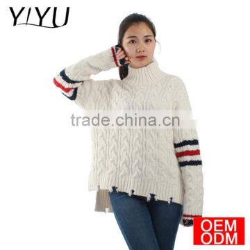 Trendy Custom School Unifrom Women V-neck Asymmetric Hem Cable Knit Sweater photo-5