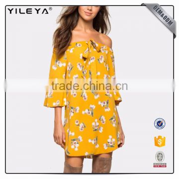 OEM Services Colorful Pattern Printing Off Shoulder Summer Dresses