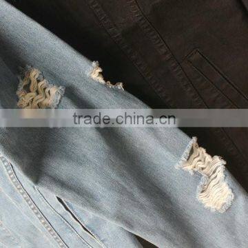 Men's Washed Distressed Cotton/spandex Button-up Denim Jacket With Holes photo-4