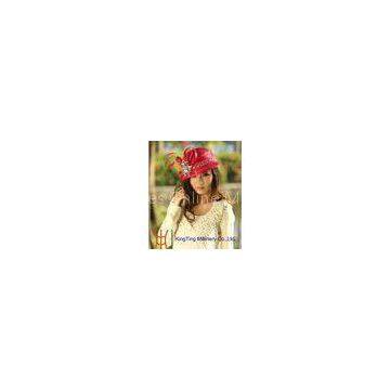 red Spring fashion Fancy Organza Ladies Sinamay Hat with feather