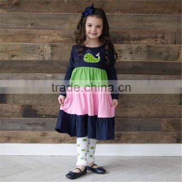 Top Cute Children Boutique Dress for Fall Little Gril Cartoon Stripe Polka Dot Dress photo-3