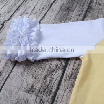 Yawoo Hot Sale Wholesale Yellow Cotton Ruffle Raglan Shirts Toddler Girl Clothing photo-3