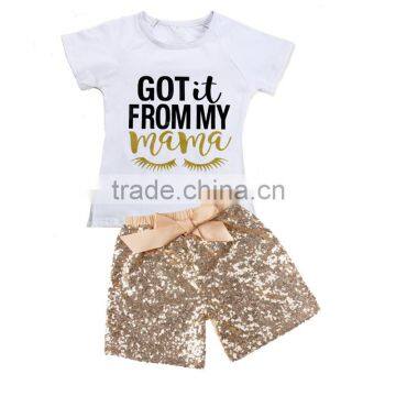 Children Tshirt and sequin shorts clothes set baby girls summer clothing M6121902