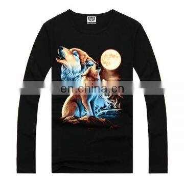 Wolf print long sleeve t shirt,long t shirt,screen printing t shirt