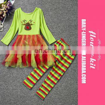 Lovely Long Sleeve Dress Set With Rainbow Pants Girl Cute Party Christmas Suit
