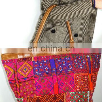 Vintage Fabric Bohemian Tote Bags Big Leather Shopping Bags