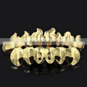 Copper materialTooth Custom Top Bottom grillz Bling Fire Teeth Caps Hip Hop Grillz Body jewelry