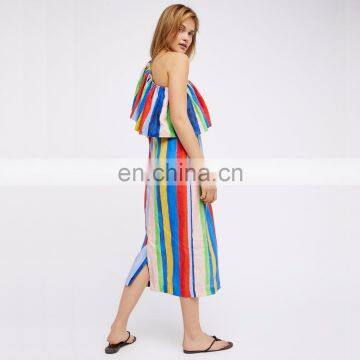 2017 new fashion design women one shoulder dress with colorful print