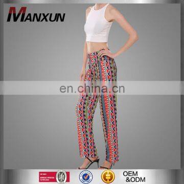 Boho Style Color-Blocking Printing Ethenic High WAisted Wide Leg Women Trousers Long Pants