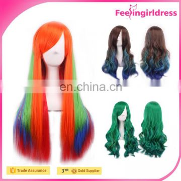 Hair Extensions Wig Permanent Human Hair Wigs Cosplay Long Orange Wig