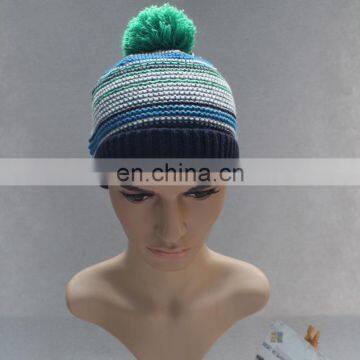 Hot sale fashion knit stripe winter bobble hat