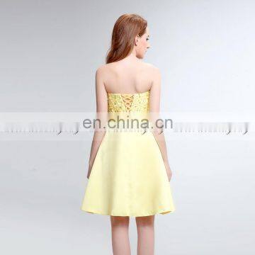 New Arrival Beads Sweetheart Sleeveless Yellow Party Dress Short Ladies Cocktail Dresses photo-2