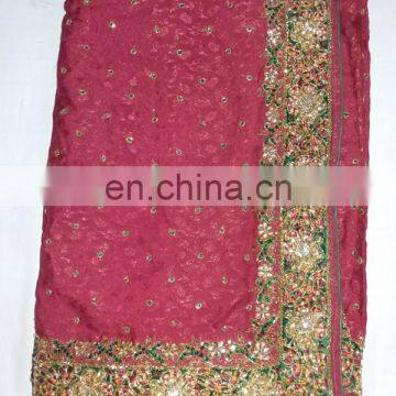 Ethnic Handmade Havey Stone Work Pure Crepe Saree Sari