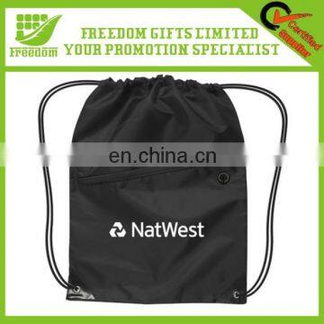 Customized Logo Recycle Drawstring Backpack With Front Zipper Pocket