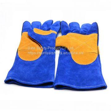 Cow Split  Leather Welding Work Gloves Double Layered Heat Resistant Lined Leather Gloves