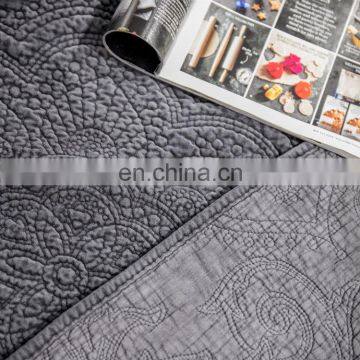 Comfortable Gray Color 100%cotton Velvet Embossed Quilt Bedspread /bedding Sheets Set 3d photo-2