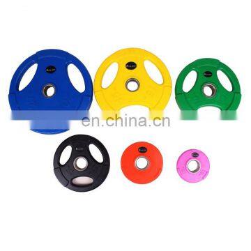 China Suppliers bumper plates 3 Holes Weight Lifting Color Rubber Barbell Plate