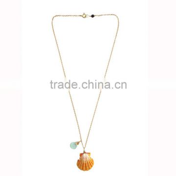 Wholesale fashion handmade gold long chain pearl necklaces with shell