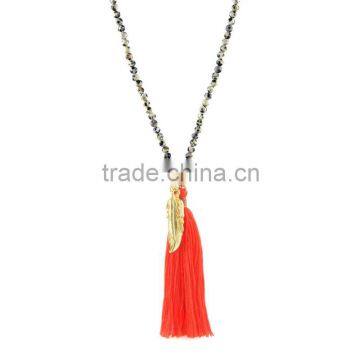 DY103 2016 wholesale feather tassel bead necklace