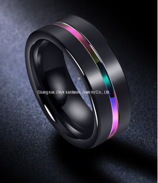 Tire pattern brushed grooved tungsten gold ring