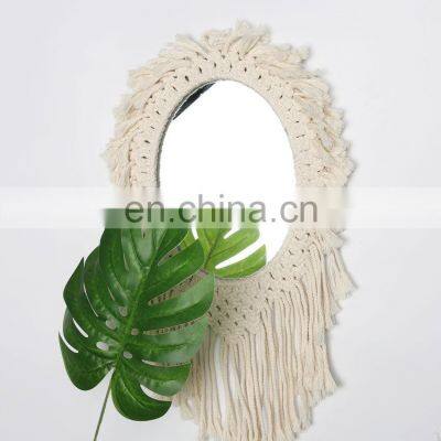 Macrame Tapestry Tassel Handmade Rope Woven Decorative Round leaf moon Boho Chic Wall Hanging Mirror