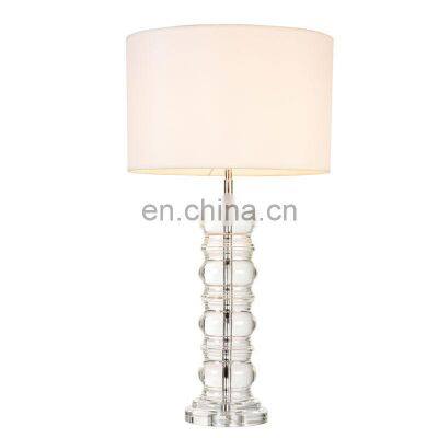 Unique Clear Column Glass Lamps Crystal Table Lamps for Living Room Lamp with White Line Fabric