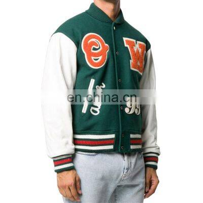 Maternity Clothes  Custom chenille embroidery leather sleeve baseball letterman  jacket for men Jackets & Coats